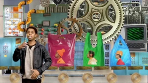 Foto van de rapper Typhoon voor decor van machines die plastic zakken/tassen maakt.