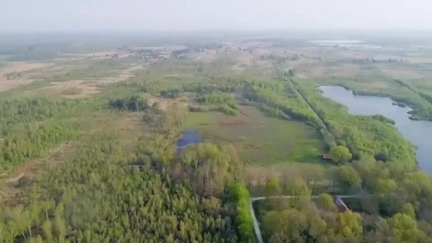 Een luchtfoto van het hoogveengebied in de Peel op de grens van Limburg en Brabant.