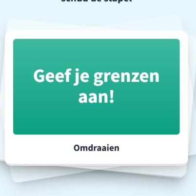 Een illustratie van een stapel kaartjes, op de bovenste staat Geef je grenzen aan! met daaronder 'Omdraaien'