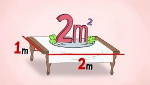 Illustratie van tafel van 1 bij 2 meter en daarbovenop 2 vierkante meter.