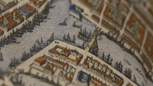 Fragment van een plattegrond van een stad uit een oude atlas.