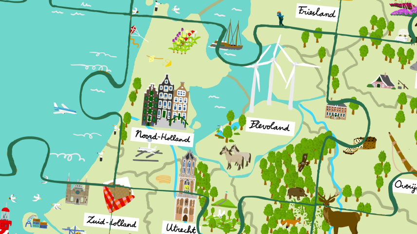 Illustratie van puzzelstukjes waarin Nederland wordt gevormd. 